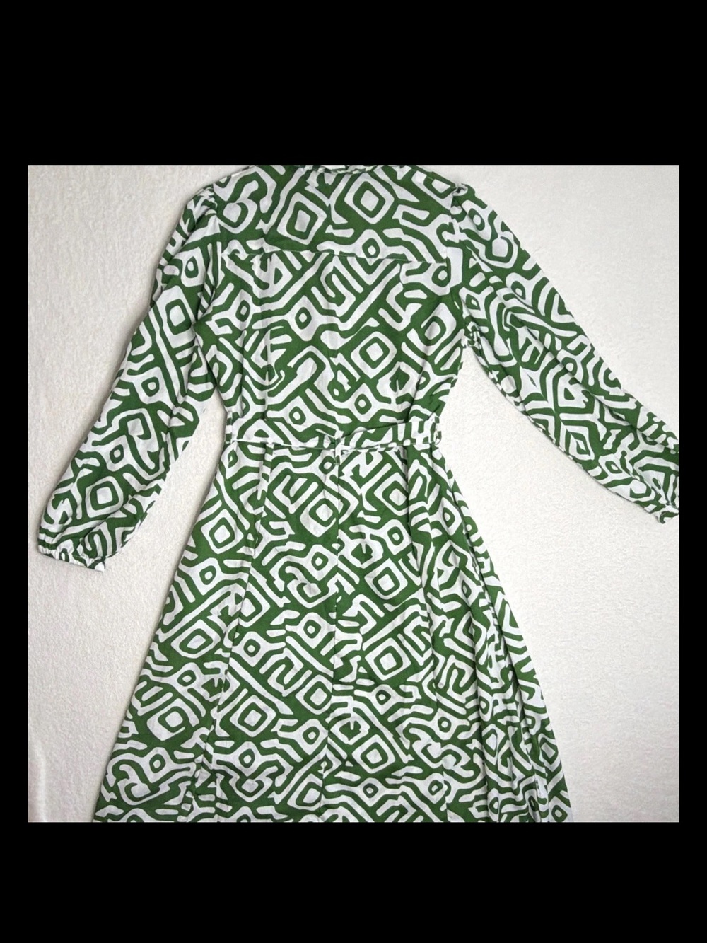 LIVE 4TRUTH Green White Geometric Maxi Shirt Dress Belted Long Sleeve Size Small - Picture 5 of 6